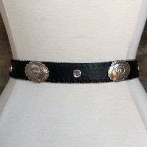 Vintage Belt S Western Black Rhinestone Concho